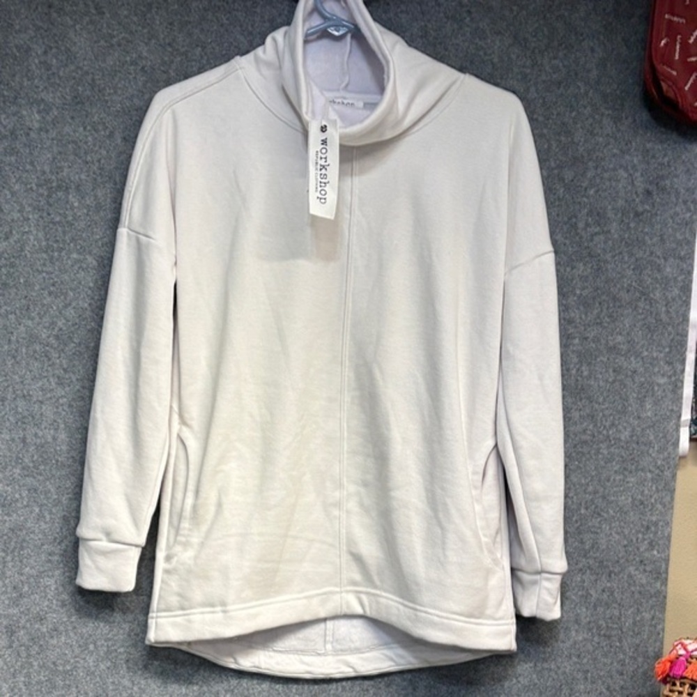 Workshop Republic Clothing White Cowl Neck Top sherpa lined with pockets shirt